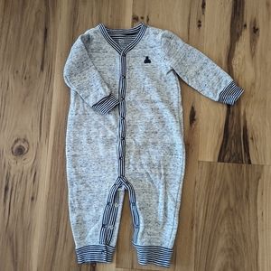 Baby Gap Size 9-12M Playsuit One-piece Heather Grey Navy Stripe Brushed Cotton